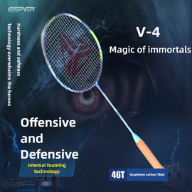ESPER V4 Badminton Racket 82g Lightweight 4U Full Carbon Fiber All-Around Professional Match Training Durable Stylish Racket(Phosphor blue) - 0
