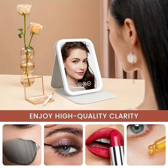 LED Makeup Mirror with Lights, 3 Color Modes Touch Control, Rechargeable Travel Vanity Mirror(pink)