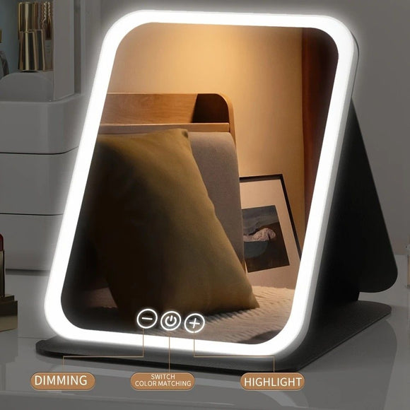 LED Makeup Mirror with Lights, 3 Color Modes Touch Control, Rechargeable Travel Vanity Mirror(pink)