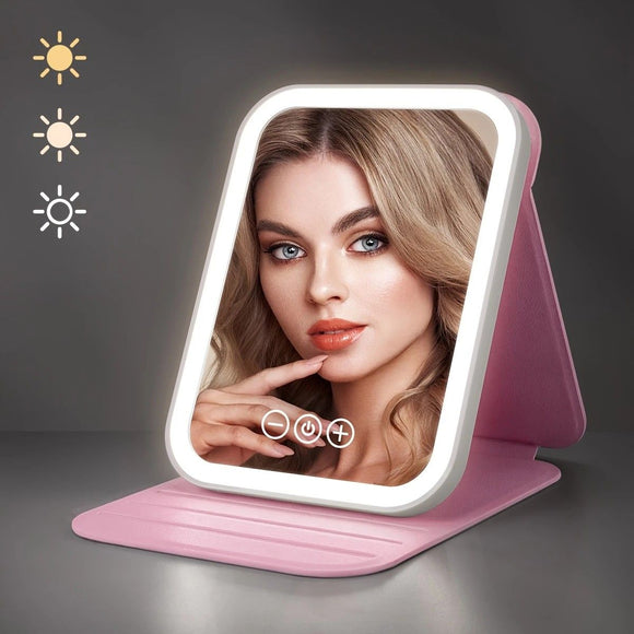 LED Makeup Mirror with Lights, 3 Color Modes Touch Control, Rechargeable Travel Vanity Mirror(WHITE)