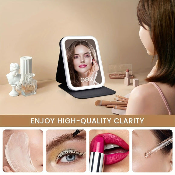 LED Makeup Mirror with Lights, 3 Color Modes Touch Control, Rechargeable Travel Vanity Mirror(BLACK)