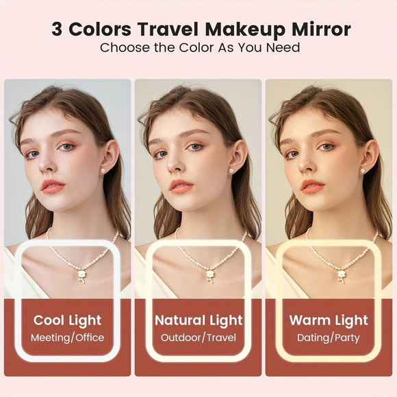 LED Makeup Mirror with Lights, 3 Color Modes Touch Control, Rechargeable Travel Vanity Mirror(BLACK)