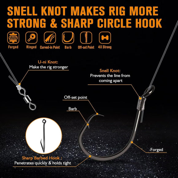 Pre-Tied Catfish Rig System, 23 Inch 55LB Santee Cooper Catfish Float Rig with Adjustable EVA Slip Float and High Carbon Circle Hooks 5/0 6/0 8/0, Ready-to-Fish for River and Bank Fishing( Cigar Float-5/0Hook * 3PCS)
