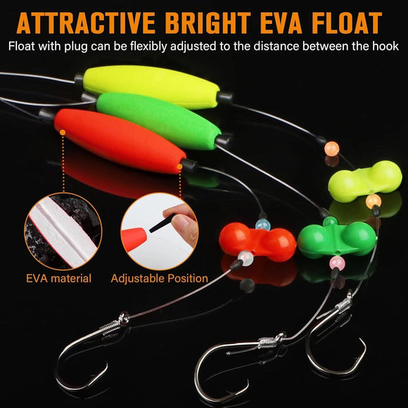 Pre-Tied Catfish Rig System, 23 Inch 55LB Santee Cooper Catfish Float Rig with Adjustable EVA Slip Float and High Carbon Circle Hooks 5/0 6/0 8/0, Ready-to-Fish for River and Bank Fishing(Cigar Float-6/0Hook * 6PCS)