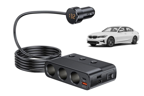 7 in 1 Cigarette Lighter Splitter QC3.0 PD 30W Charging 3 Socket Car Charger Adapter