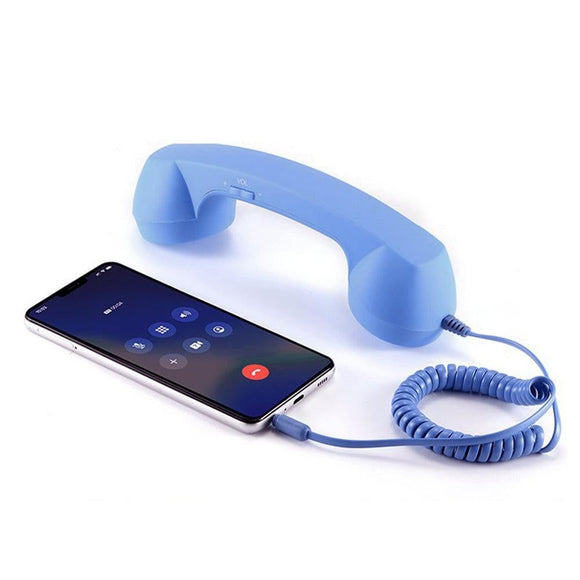 Handheld Retro Wired Telephone Handset with Microphone for Smartphones PC Blue