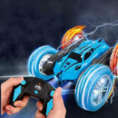 2.4 GHZ Remote Control Stunt Car 4WD Double Sided Rotating Crawler with Headlights Blue-6