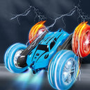 2.4 GHZ Remote Control Stunt Car 4WD Double Sided Rotating Crawler with Headlights Blue-7