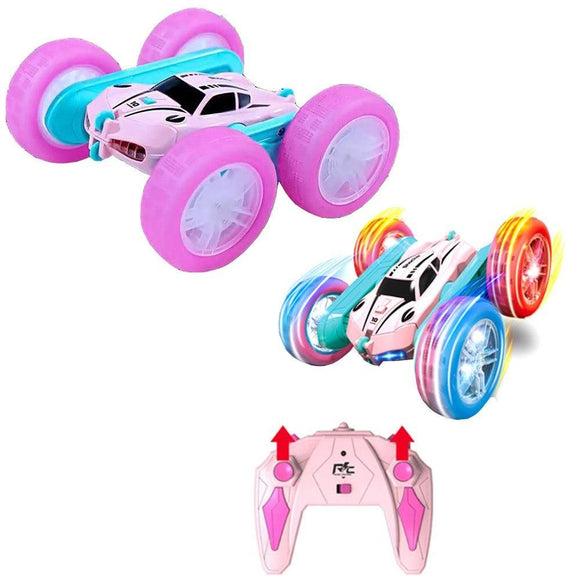 2.4 GHZ Remote Control Stunt Car 4WD Double Sided Rotating Crawler with Headlights Blue