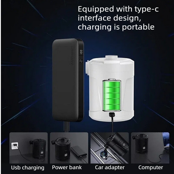 Outdoor Camping Digital Electric Air Pump, 5200mAh Built-in Battery, for Air Mattresses and Swim Rings - Orange