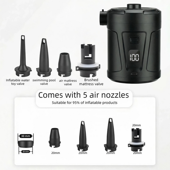Outdoor Camping Digital Electric Air Pump, 5200mAh Built-in Battery, for Air Mattresses and Swim Rings - Black