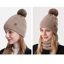 Women's Fashionable Winter 3-Piece Set: Knit Hat, Scarf, and Gloves.  A must-have for outdoor skiing and cycling - Khaki-2