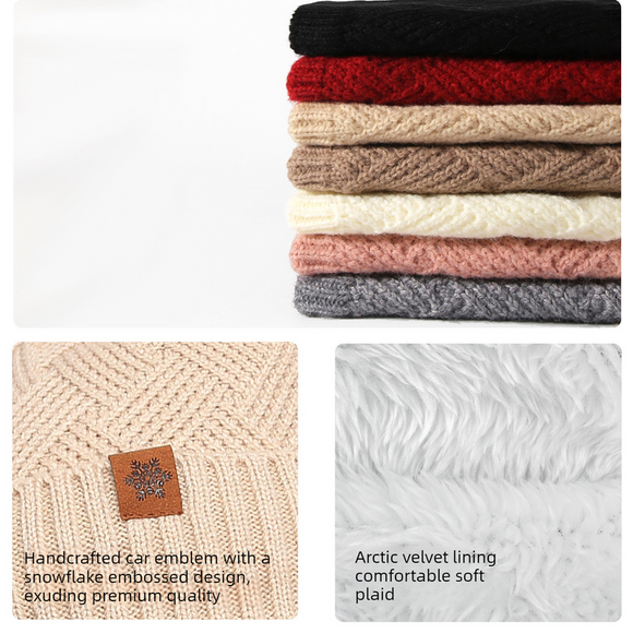 Women's Fashionable Winter 3-Piece Set: Knit Hat, Scarf, and Gloves.  A must-have for outdoor skiing and cycling - Off-White