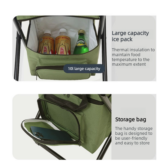 3-in-1 Outdoor Folding Chair with 10L Insulated Cooler, Durable Oxford Fabric, for Camping and Picnics - Green