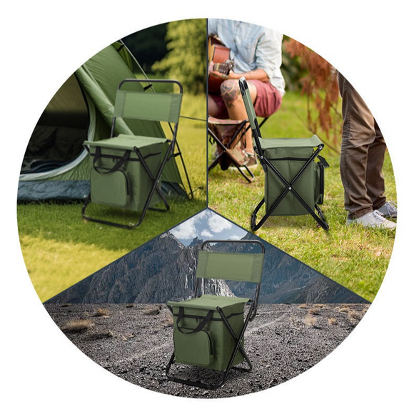 3-in-1 Outdoor Folding Chair with 10L Insulated Cooler, Durable Oxford Fabric, for Camping and Picnics - Green