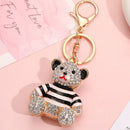 Black - Rhinestone Striped Bear Keychain, Cute Enamel Cartoon Bear Bag Charm Pendant, Alloy Bling Key Ring Accessories for Gifts & Bag Decoration-2