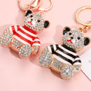 Black - Rhinestone Striped Bear Keychain, Cute Enamel Cartoon Bear Bag Charm Pendant, Alloy Bling Key Ring Accessories for Gifts & Bag Decoration-3