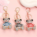 Black - Rhinestone Striped Bear Keychain, Cute Enamel Cartoon Bear Bag Charm Pendant, Alloy Bling Key Ring Accessories for Gifts & Bag Decoration-5
