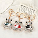Red - Rhinestone Striped Bear Keychain, Cute Enamel Cartoon Bear Bag Charm Pendant, Alloy Bling Key Ring Accessories for Gifts & Bag Decoration-6