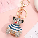 Blue - Rhinestone Striped Bear Keychain, Cute Enamel Cartoon Bear Bag Charm Pendant, Alloy Bling Key Ring Accessories for Gifts & Bag Decoration-2