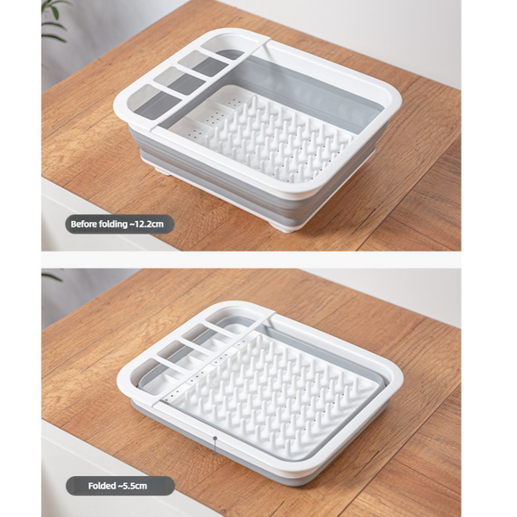 Multi Compartment Plastic Kitchen Utensil Holder, Foldable Dish Drain Basket for Bowl Plate Cup Chopsticks Storage