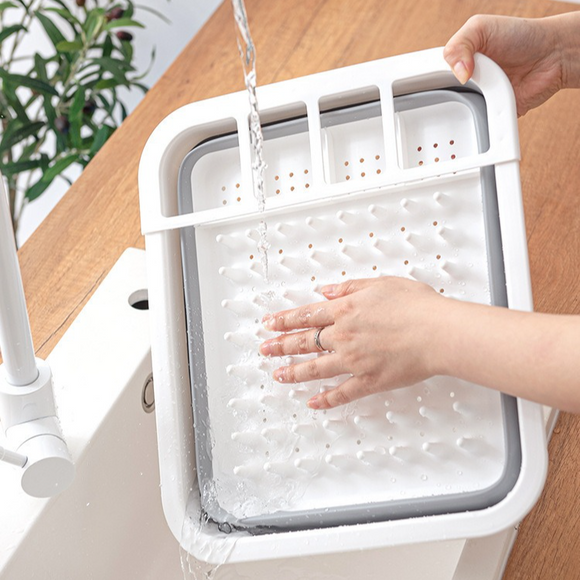 Multi Compartment Plastic Kitchen Utensil Holder, Foldable Dish Drain Basket for Bowl Plate Cup Chopsticks Storage