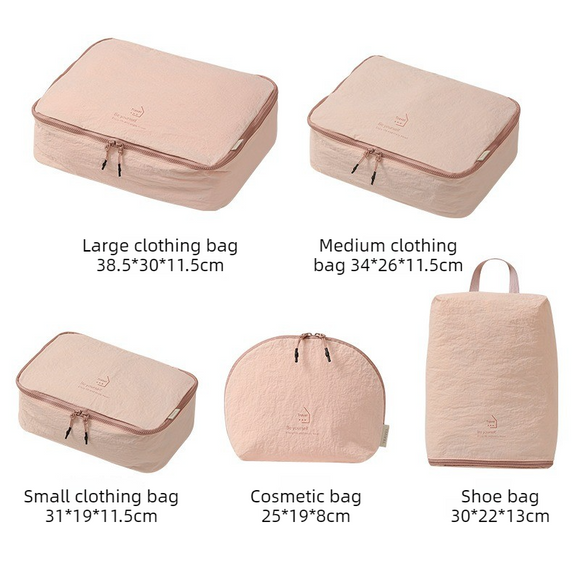 5-Piece Travel Packing Cubes, Wrinkle-Resistant Nylon Luggage Organizer Bags with Cosmetic Bag & Shoe Bag for Clothing and Toiletries Storage - Black