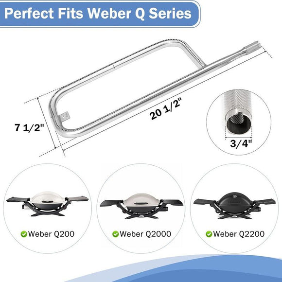 Grill Burner Tube Replacement Part, 304 Stainless Steel U-Shaped Gas Burner Fits Weber Q200 Q220 Q2000 Q2200
