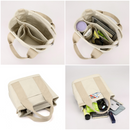 Multi-Compartment Canvas Tote Bag, 3-Way Handheld, Crossbody, and Shoulder Bag with Adjustable Strap for Daily Work and Shopping - Khaki-5