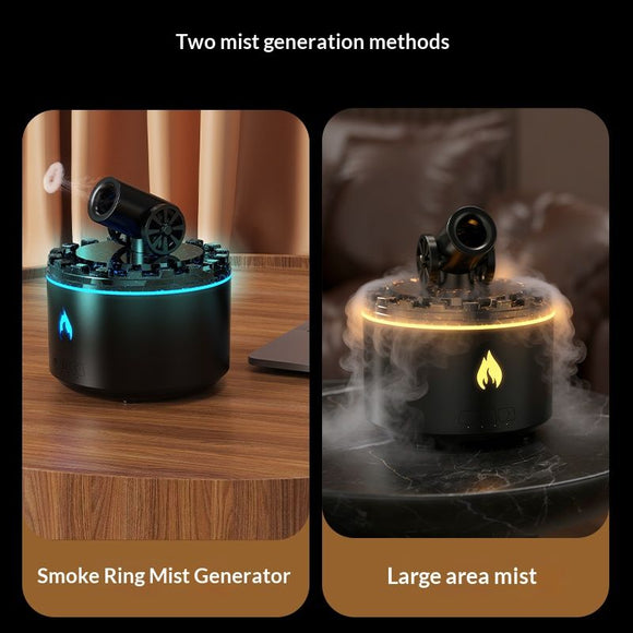 Cannon-Shaped Smoke Ring Aroma Diffuser and Humidifier, 2 Mist Modes, RGB Color-Changing Lava Lamp Essential Oil Diffuser, for Home Desk - White Silver