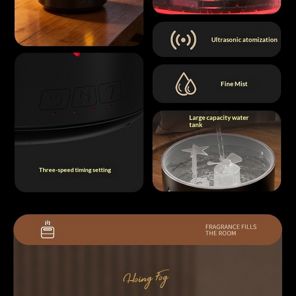 Cannon-Shaped Smoke Ring Aroma Diffuser and Humidifier, 2 Mist Modes, RGB Color-Changing Lava Lamp Essential Oil Diffuser, for Home or Desk – Black