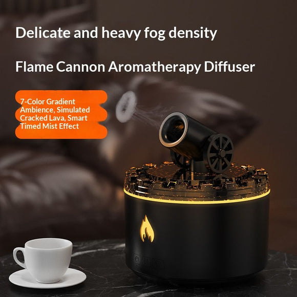 Cannon-Shaped Smoke Ring Aroma Diffuser and Humidifier, 2 Mist Modes, RGB Color-Changing Lava Lamp Essential Oil Diffuser, for Home or Desk – Black and Gold