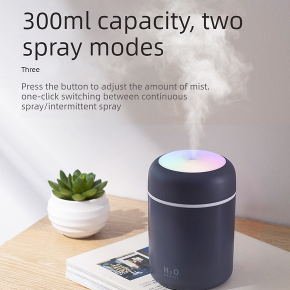 Mini Colorful Cup Humidifier, 300ml Portable USB Cool Mist Humidifier with 7-Color Night Light, for Car, Bedroom, Desk, and Office - Pink