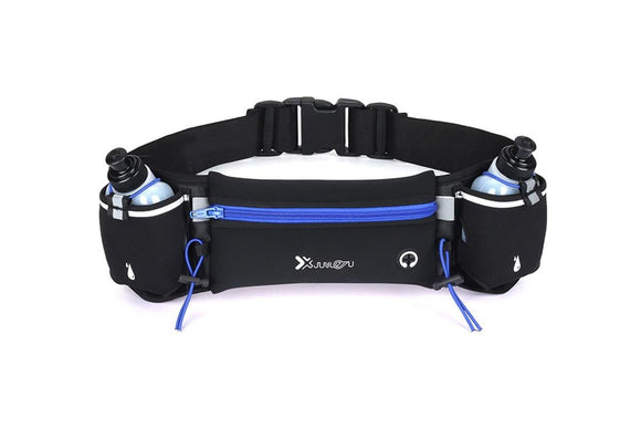 Hydration Running Belt with 2 Water Bottles and Phone Pouch for Marathon Hiking - Black