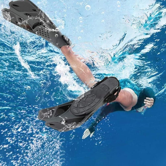 Pair of Snorkel Fins Diving Swim Fins Adjustable Open Heel Swimming Barefoot Flippers Black - S