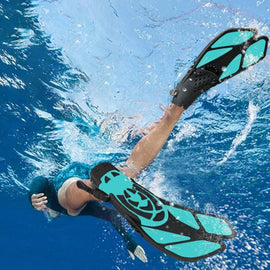 Pair of Snorkel Fins Diving Swim Fins Adjustable Open Heel Swimming Barefoot Flippers Cyan - S - 0