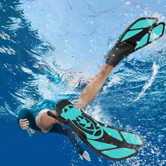 Pair of Snorkel Fins Diving Swim Fins Adjustable Open Heel Swimming Barefoot Flippers Cyan - S