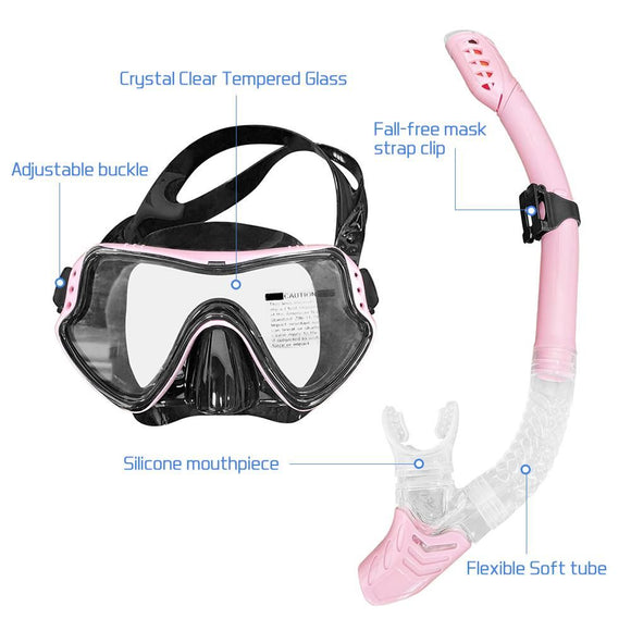 Snorkeling Set Wide View Diving Mask Dry Top Snorkel Set Big Frame Wateght And Anti-Fog Lens