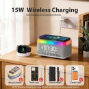 15W Fast Wireless Charging Alarm Clock with Bluetooth Speaker, White Noise Mochine & RGB Night Light, 6-in-1 Digital Bedside Alarm Clock Radio for Bedroom, Grey-9