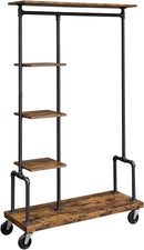 Clothing Garment Rack on Wheels with 5-Tier, Industrial Pipe Style, Rustic Brown-1