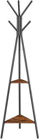 Black Coat Rack Stand Industrial Style 2 Shelves Clothes-1