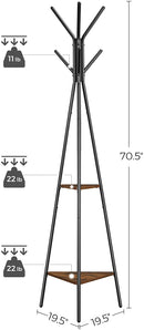 Black Coat Rack Stand Industrial Style 2 Shelves Clothes-7
