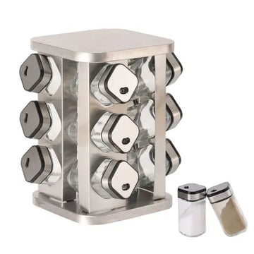 CARLA HOME Rotating Spice Rack Organizer with 12 Glass Jars for Kitchen Countertop - 0