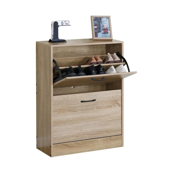 CARLA HOME 2 Flip Drawer Shoe Cabinet - Hidden Storage - Modern - Shoe Storage Cabinet - Oak