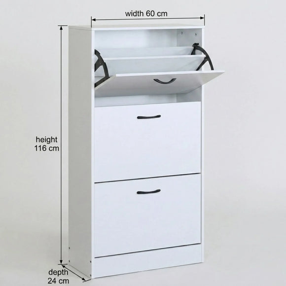 CARLA HOME 3 Flip Drawer Shoe Cabinet - Hidden Storage - Modern - Shoe Storage Cabinet - White