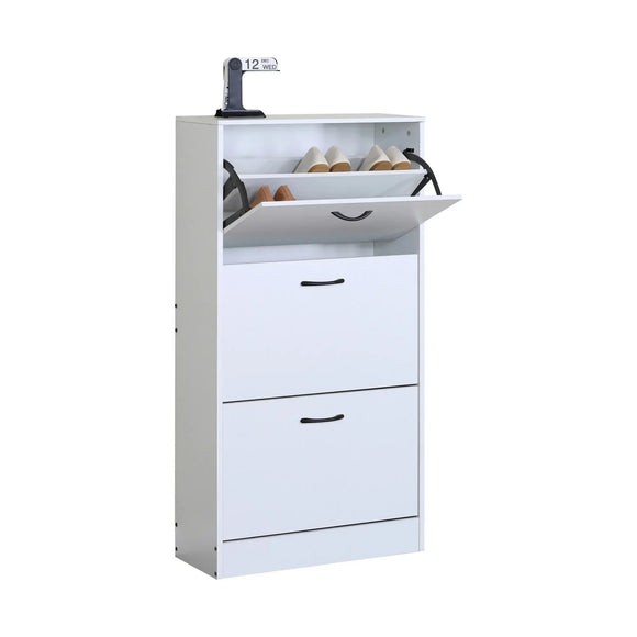 CARLA HOME 3 Flip Drawer Shoe Cabinet - Hidden Storage - Modern - Shoe Storage Cabinet - White
