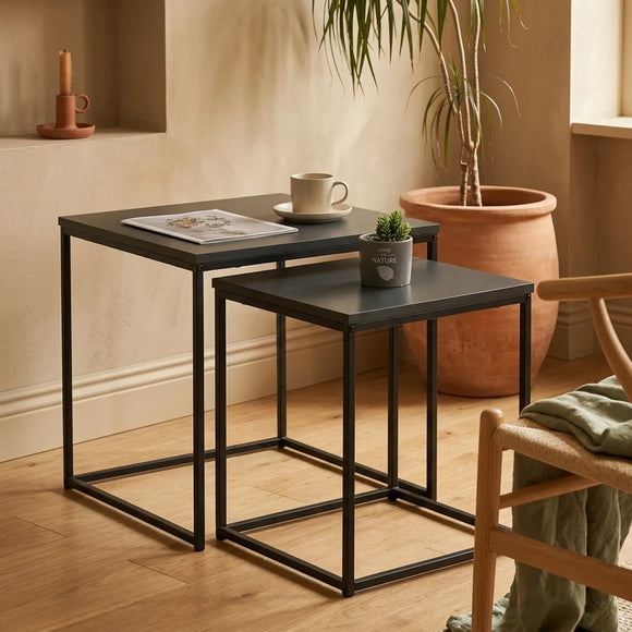 CARLA HOME Nesting Side Table Set of 2 - Black Steel Frame - Classic - Tables Living Room