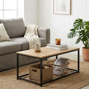 CARLA HOME Modern Rustic Coffee Table - Wood Top Metal Frame - Brown - Steel - Modern Coffee Table-2