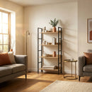 CARLA HOME 4 Tier Bookshelf - Wood Metal Display Shelf - Brown - Rustic - Steel - Living Room Office-5