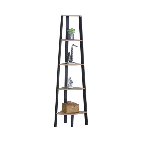 CARLA HOME 5 Tier Corner Shelf - Ladder Bookshelf - Metal Frame - Brown - Rustic